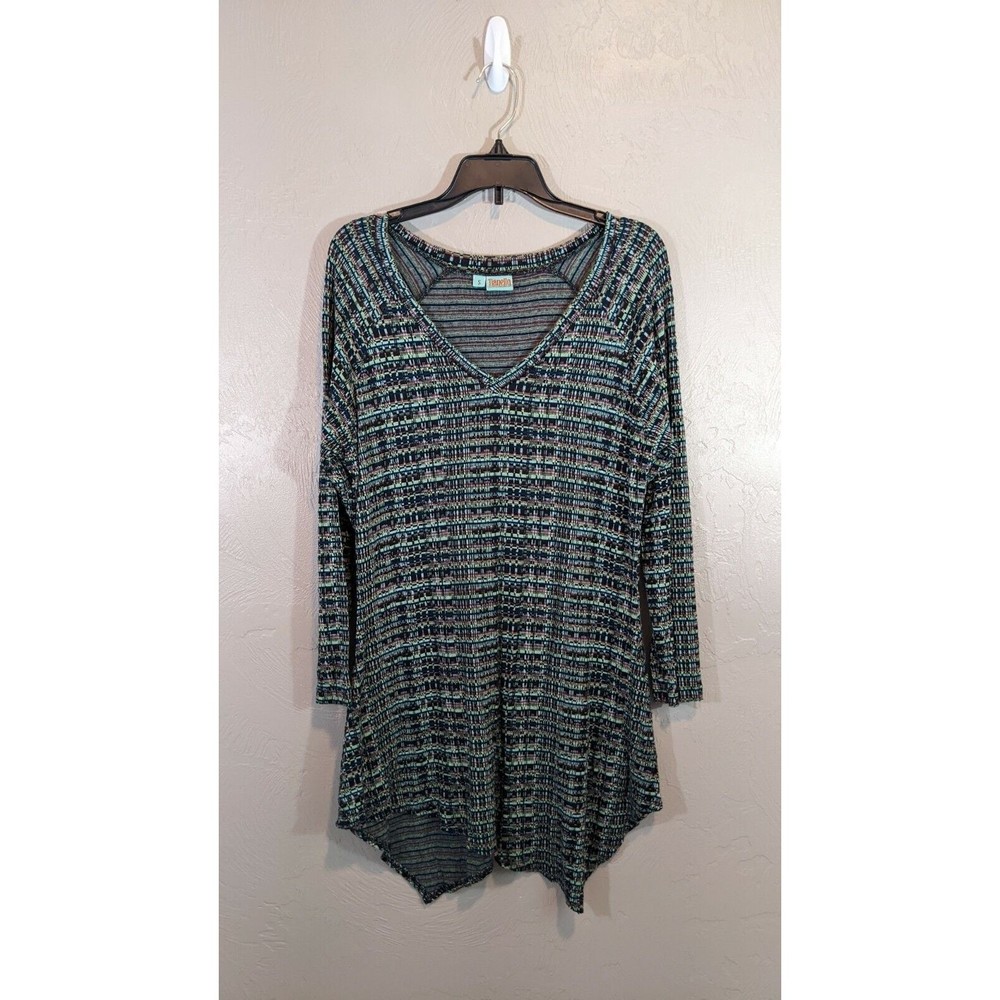 Tianello Womens Small Multicolor Asymmetrical Hem V-Neck Tunic Top FKJQ-199